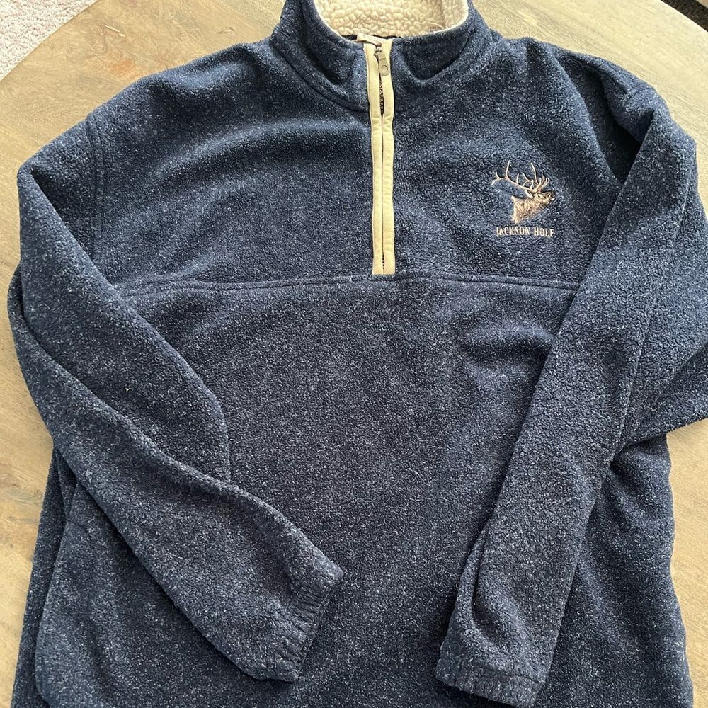 Vintage embroidered Jackson Hole moose 1/4 zip fleece toggle pullover. Men’s XL